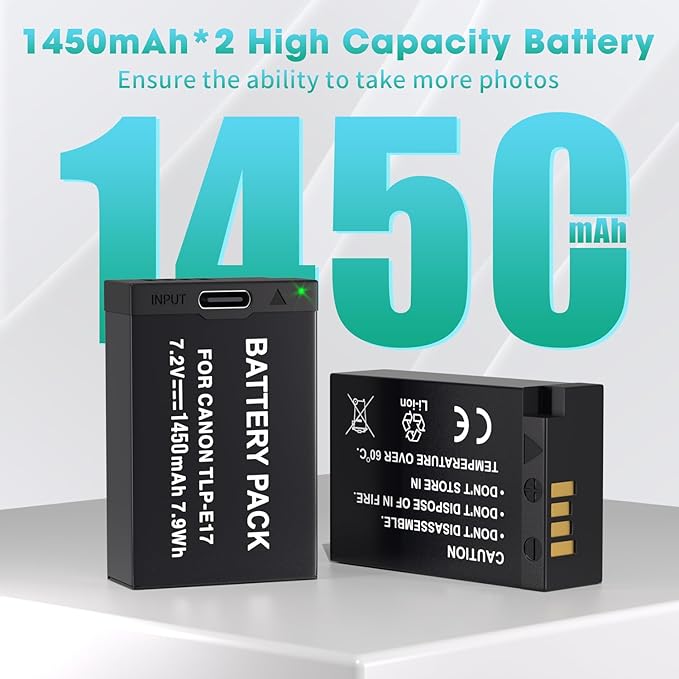 LP LP-E17 Battery 2-Pack 1450mah USB-C Charging Port Battery - Image 2