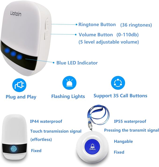 Caregiver Pager Wireless Call Button Alert Button Call Bell Emergency Button - Image 3