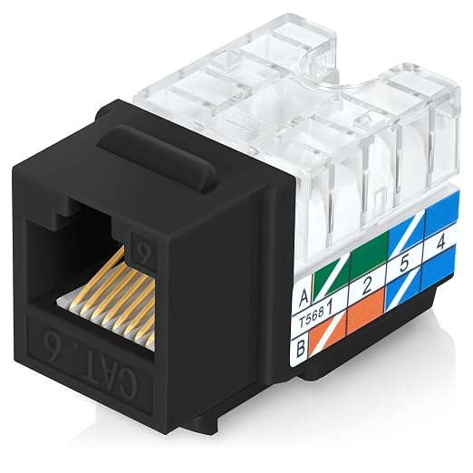 Everest 90° Angled RJ45 Cat6 Keystone Jacks 10-Pack in Black by EverestMediaSolutions