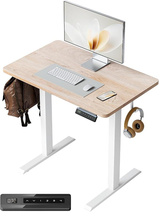FEZIBO One-Piece Standing Desk Adjustable Height Stand up Home Office Desk, 32x24 Inch Electric Standing Computer Desk, with 4 Memory Presets, Fixable casters, Maple