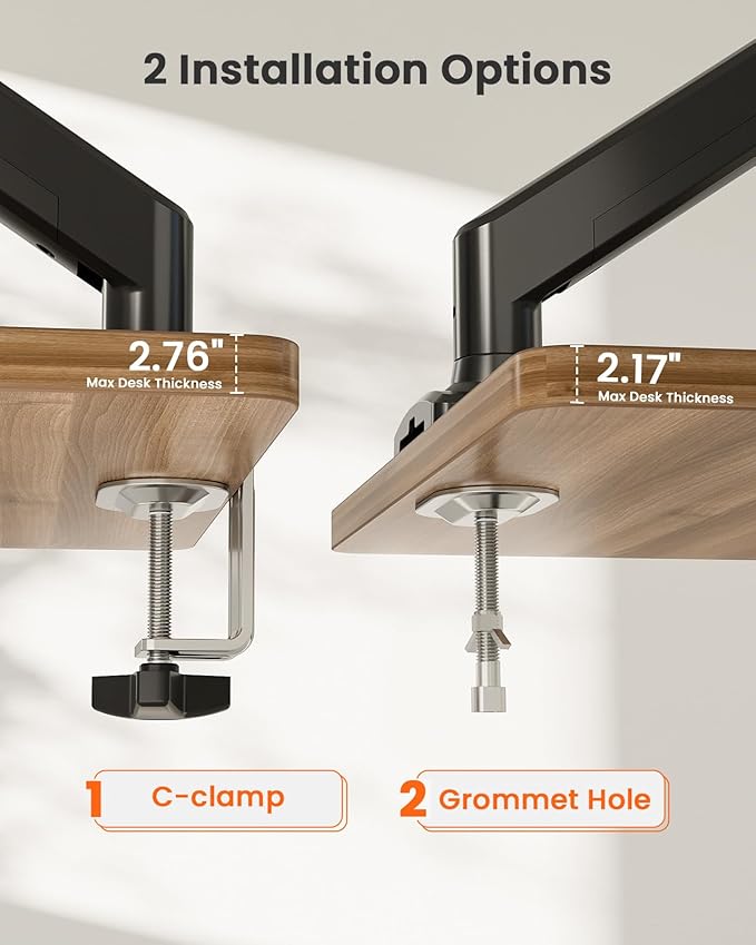 ErGear Single Monitor Arm for 13-34 inch Screens, Adjustable Gas Spring Monitor Mount Holds up to 22 lbs, Computer Monitor Stand with VESA Mount, C-Clamp & Grommet Base, Max VESA 100x100mm,