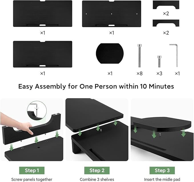 Nnewvante Monitor Stand Riser, 60 inch Large Bamboo Dual Monitor Stand for Desk, 3 Shelves Desktop Screen Riser with Adjustable Length Angle for Computer Laptop PC,Black