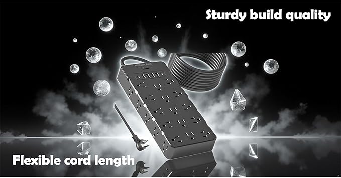 Heavy Duty Surge Protector Power Strip - 25 AC Outlets, 6 USB Ports, 4000J Protection, 6.5ft 14AWG Extension Cord, Flat Plug, Mountable,ETL Listed