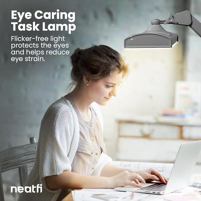 Neatfi Ultra 3,500 Lumen LED Desk Lamp, Color Correlated Temperature, 3 Light Modes, Dimmable, 45W, 26 Inch Wide Metal Shade, 540 SMD LEDs (CCT with Clamp, Silver)