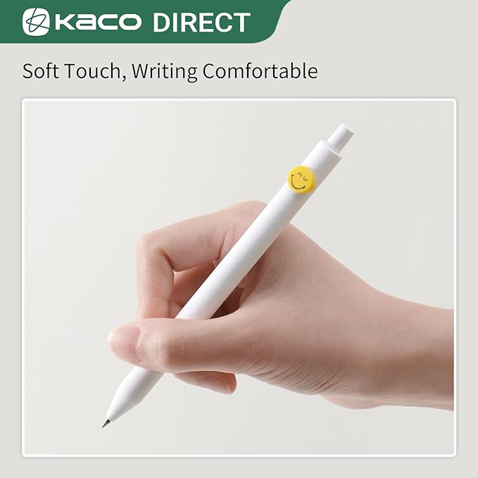 Kaco Cute Gel Pens, 10 Pieces Set Black Ink 0.5 mm Fine Point, Retractable Quick Drying Aesthetic Cute Pens (10 Style Set)