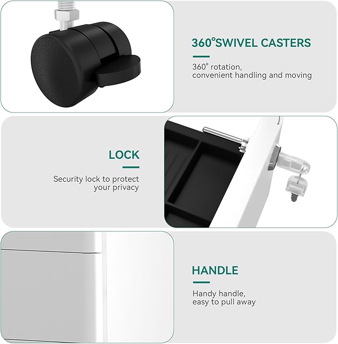 YITAHOME 3 Drawer File Cabinet, Mobile Filing Cabinet for Home Office, Metal Slim File Cabinet Drawers with Keys, Pre-Built Office Storage Cabinet for A4/Letter/Legal (White)