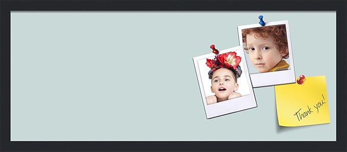 PinPix 30x12 Inch Cork Bulletin Board. This Decorative Framed Pin Board Comes with Soft Blue Design and a Satin Black Frame. Ideal for Home Office Decor or Message Board (PinPix-1814)