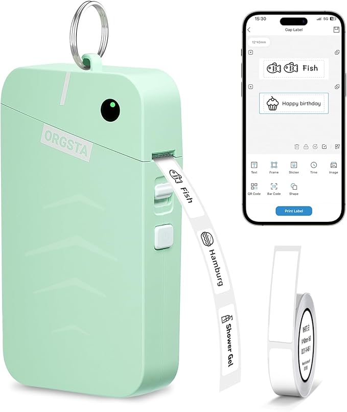 ORGSTA S001 Label Maker Machine with Tape, Portable Bluetooth Label Maker for Home and Office Organization, Thermal Label Printer Mini Label Maker with Multiple Templates, Green