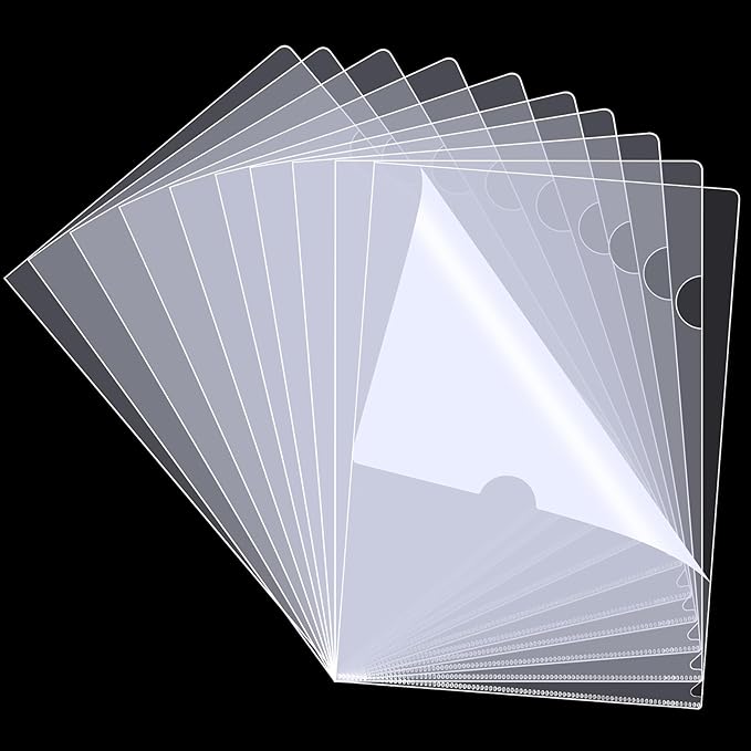 76 Pcs L-Type Clear Plastic File Folders - A4/Letter Size Transparent Plastic Sleeves Ideal for School and Office Supplies