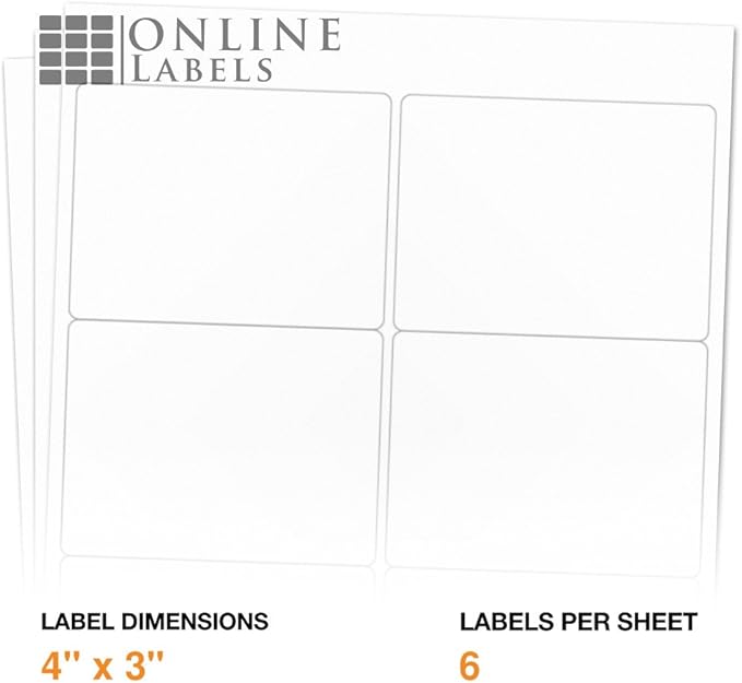 4 x 3 Rectangle Mailing Labels - Permanent, White Matte - Shipping, Wine, Product - Pack of 30,000-5,000 Sheets - Inkjet/Laser Printers - Online Labels