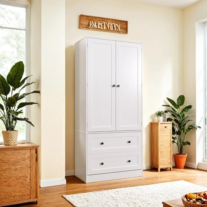 64.2" Tall White Kitchen Pantry, Storage Cabinet with Doors and Drawers, Freestanding Wooden Organizer for Kitchen, Dining Room