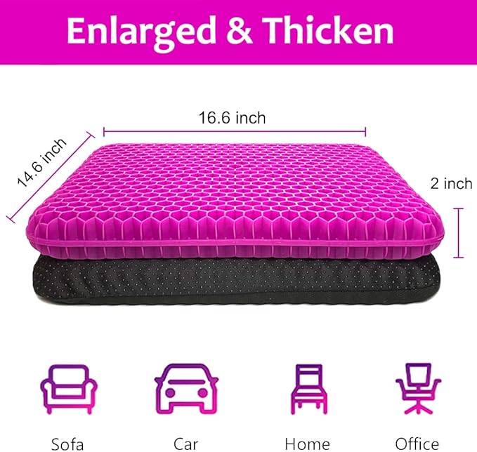 Gel Seat Cushion, Egg Seat Cushion for Tailbone, Back, Sciatica Pain Relief - Gel Enhanced Chair Pads with Non-Slip Cover for Office Home Chair Car Seat Wheelchair (Extra Thick, Violet)