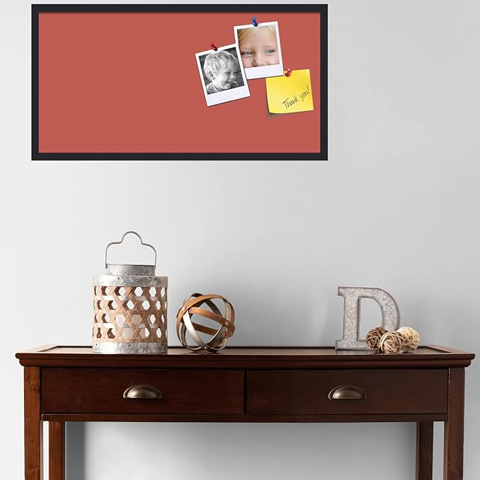 PinPix 36x18 Inch Cork Bulletin Board. This Decorative Framed Pin Board Comes with Crimson Pastel Design and a Satin Black Frame. Ideal for Home Office Decor or Message Board (PinPix-1807)