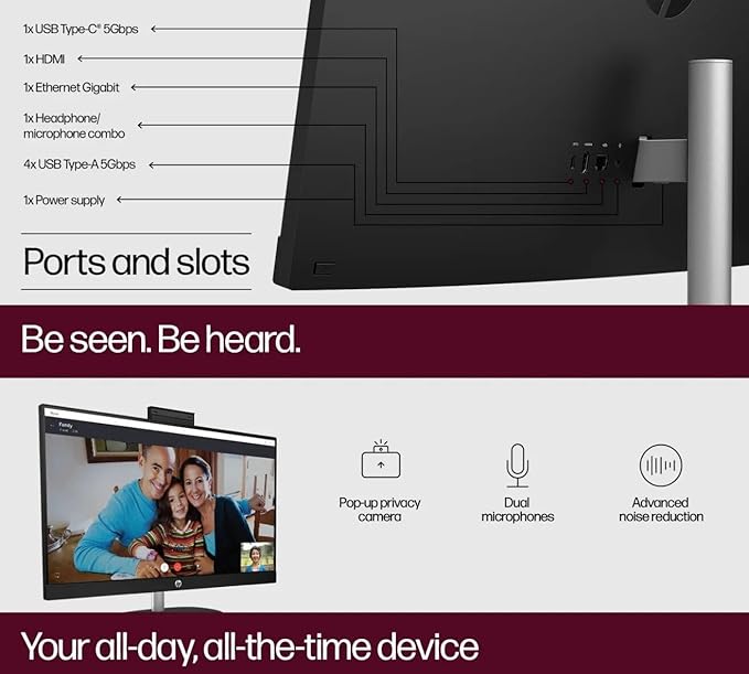 HP 27" FHD Touchscreen Business All-in-One Desktop Computer, Intel 12-Core Ultra 7 155U (Beats i7-1355U), 32 GB DDR5 RAM, 1 TB SSD, Intel Iris Xe Graphics, Wired KB & Mouse, Wi-Fi 6, Windows 11 Pro