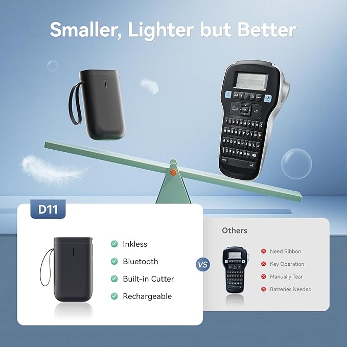 NIIMBOT Label Maker Machine D11 Label Printer Portable Wireless Connection Multiple Templates Available for Phone Easy to Use Office Home Organization USB Rechargeable