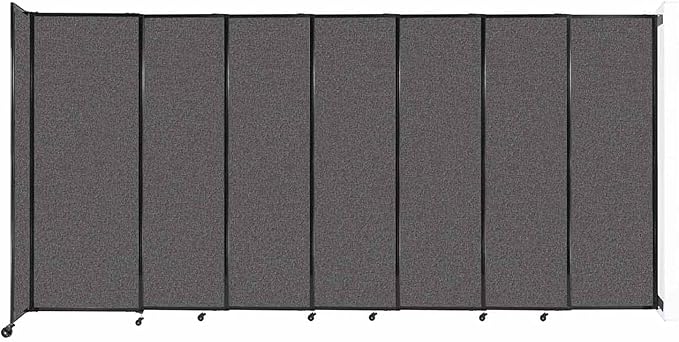 Wall-Mounted Sliding StraightWall Room Divider | Adjustable Widths | Locking Wheels | Room Separator | Up to 15'6" Wide x 7'6" Tall Charcoal Gray Fabric Panels