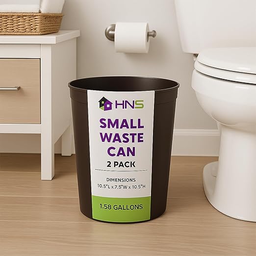 HOLDN’ STORAGE Small Trash Can - Set of 2 Open Top Waste Bin of 1.58 Gallon, Compact Waste Can Perfect for Bathroom, Kitchen, Office, Dorm - Durable Garbage Can - Metallic Brown