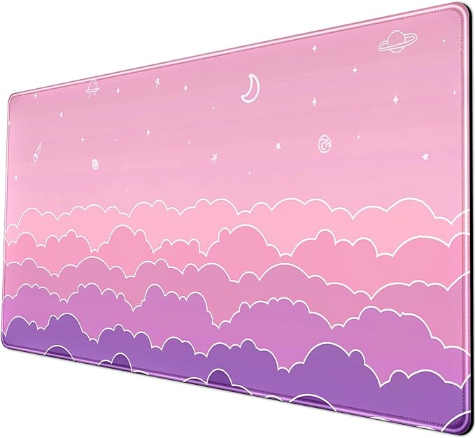 Kawaii Mouse Pad Desk Gaming Accessories Cute Clouds XXL Mouse Pad Pink Anime Office Decor Desk Mousepad Large, 31.5x15.7in Extended Keyboard Mousepad for Desk Girl with Stitched Edges Non-Slip
