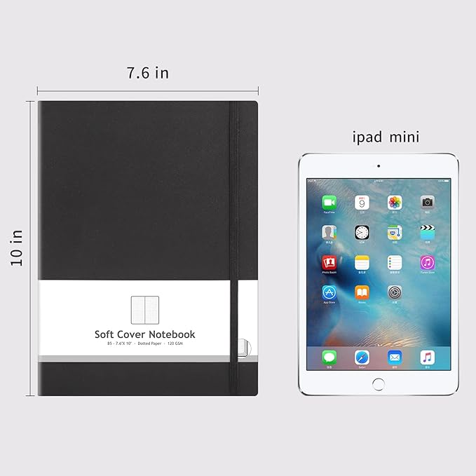 AHGXG Bullet Dotted Journal 2 Pack - B5 Large Journal Dot Grid Notebook (7.6'' X 10'') with Thick 120gsm Dot Paper, Soft Leather Cover, Total 384 Pages, Inner Pocket - Black