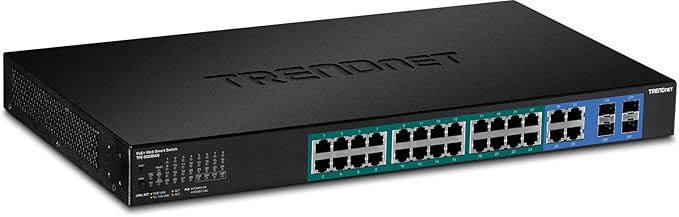 TRENDnet 28-Port Web Smart PoE+ Switch, 24 x Gigabit PoE+ Ports, 4 x Shared by TRENDnet