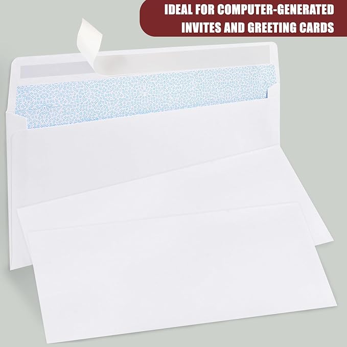 Joyberg 72 Packs #10 Envelopes, Business Envelopes, Envelopes Self Seal, Security Envelopes, Peel and Seal Closure, Size 4-1/8 X 9-1/2 Inches, White, 26LB
