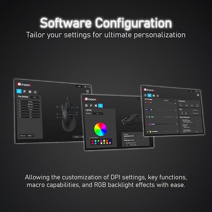 iRocks M31R Wireless Gaming Mouse, Triple Mode 2.4G/ Bluetooth/USB-C Detachable Cable Gaming Mouse, Kailh GM8.0 Mouse Switches, Advanced PixArt PAW3395 Optical Sensor, Up to 26,000 DPI - Black