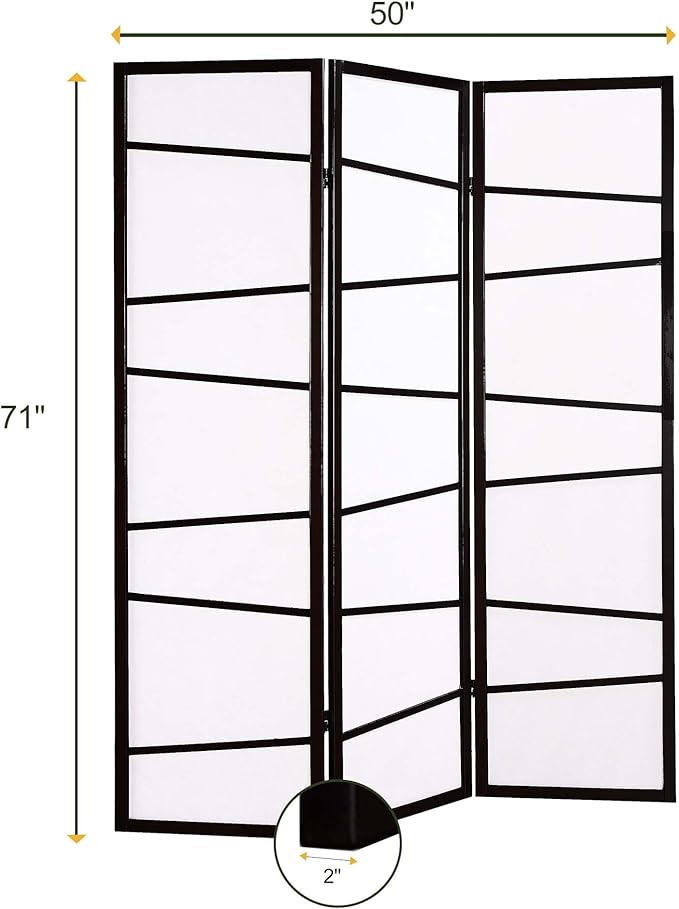 NicBex Room Divider 3 Panel Room Dividers with Heavy-Duty Rice Paper Partition Room Dividers and Folding Privacy Screens Wall Divider for Home, Office, Room Separation,51"W x 2"D x 71"H, White+Black