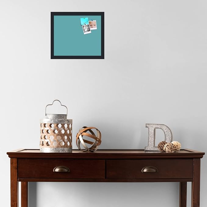 PinPix 14x12 Inch Cork Bulletin Board. This Decorative Framed Pin Board Comes with Aqua Pastel Design and a Satin Black Frame. Ideal for Home Office Decor or Message Board (PinPix-1806)