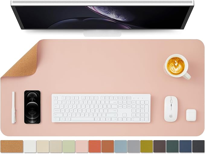 Cork Desk Mat - Dual-Sided Desk Pad for Office and Home - Desk Organization and Accessories - Ideal for Large Mouse Pad and Desk Mats on Top of Desks(Pink,36"x 17")