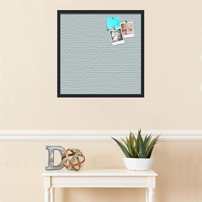 PinPix 24x24 Inch Cork Bulletin Board. This Decorative Framed Pin Board Comes with Soft Blue Design and a Satin Black Frame. Ideal for Home Office Decor or Message Board (PinPix-1814)