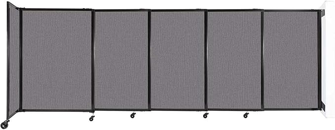 Wall-Mounted Sliding StraightWall Room Divider | Adjustable Widths | Locking Wheels | Room Separator | Up to 11'3" Wide x 4' Tall Slate Fabric Panels