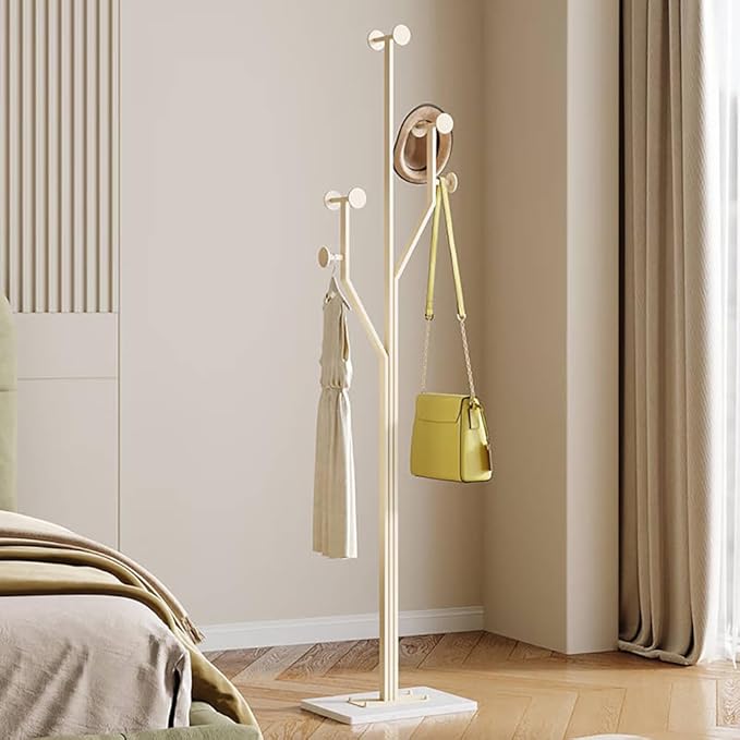 Heavy Duty Coat Rack Tree-shaped Metal Freestanding Coat Tree with Sturdy Marble Base Corner Coat Rack for Bedroom Entryway Hallway 14.96 x 10.24 x 68.9 Inches (White)