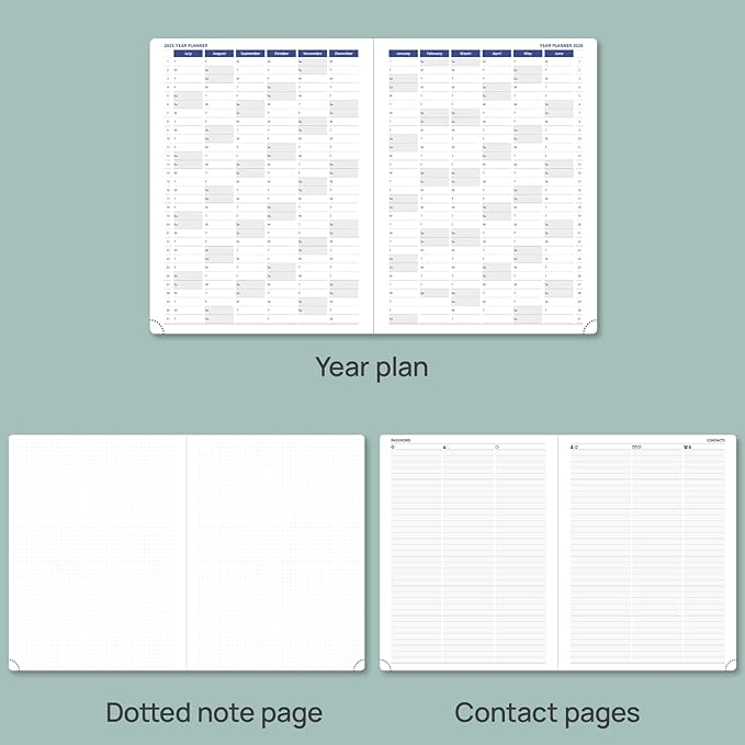 POPRUN Monthly Planner 2025-2026, 8.5'' x 11.25'', 13-Monthly Calendar (July 2025-July 2026) 15-Minute Hourly Appointment Book with Stair Tabs, Soft Cover, 100GSM Paper - Pacific Green