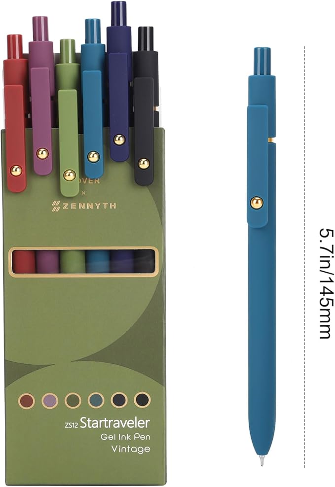 FIOVER Colored Pens, 6 Pack Colorful Gel Pens, Quick-Dry 0.7mm Medium Point for Journaling, Note Taking, Doodling, Aesthetic Office School Supplies, Gifts for Women Men(6PCS Vintage Colorful)