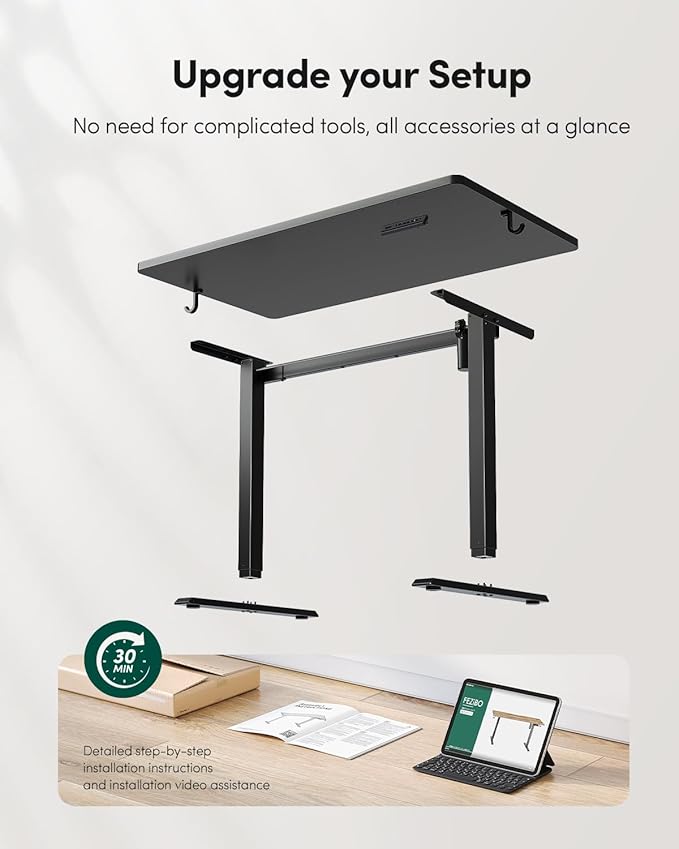 FEZIBO One-Piece Standing Desk Adjustable Height Stand up Home Office Desk, 32x24 Inch Electric Standing Computer Desk, with 4 Memory Presets, Fixable casters, Black