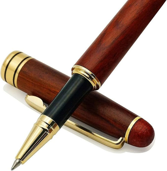 Genuine Rosewood Ballpoint Pen Writing Set - Extra 2 Black Refills - Elegant Fancy Nice Gift Wooden Pen Set for Signature Executive Business Journaling
