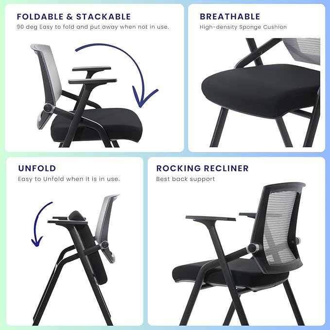16 Pack Conference Room Chairs, Folding Office Desk Chair with Lumbar Support and Sliding Armrest, Stackable Office Guest Chairs & Reception Chairs
