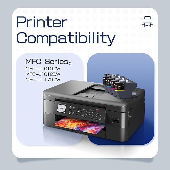 LC401XL LC401 4-Packs High Yield Ink Cartridges Compatible for Brother 401XL LC-401 Ink Cartridges Work with MFC-J1010DW MFC-J1170DW MFC-J1012DW MFC-J1800DW (Black Cyan Magenta Yellow)