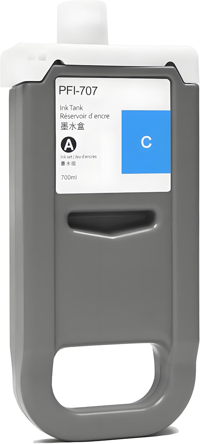 PFI-707 Ink Cartridge PFI707 Ink Tank Compatible with Canon imagePROGRAF PF830, iPF840, iPF850 CAD Plotters 700 ML (1-Pack, Cyan)