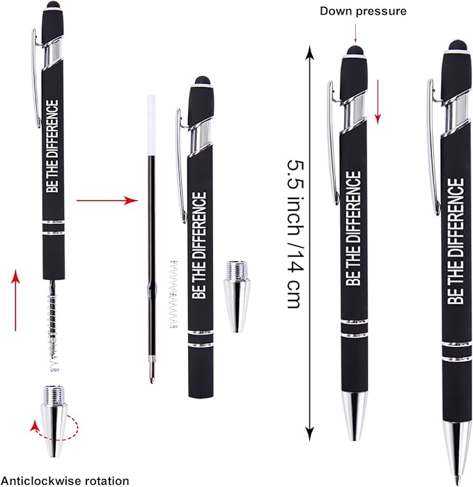 Funny Pens - 12 Pack Fine Point Smooth Writing Pens with Inspirational Tips, Black Ink, Touch Stylus Screens, Motivational Gift for Office & Desk Accessories