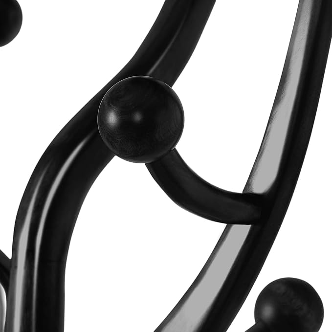 Heavy Duty Coat Rack Freestanding Wood Tree Rack with 8 Hooks, Unique Design Tree Branch-look, Premium Coat Tree Clothes Hanger Stand with Sphere Base for Entryway, Hallway, Bedroom-Load 160lbs Black
