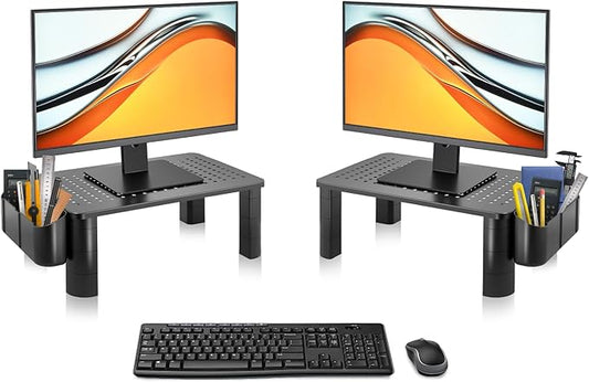 Pholiten 2 Pack Monitor Stand Riser, 3 Height Adjustable Monitor Stand， Flat Screen TV Monitor Stand Riser, Sturdy Metal Laptop Computer Monitor Stand Shelf for Printer, iMac,Premium Metal Monitor Risers for 2 Monitors