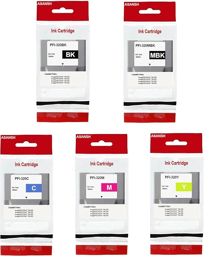PFI-320 PFI320 Ink Cartridge for PFI-320 Ink Tank Use for ImagePROGRAF TM-200 TM-205 TM-300 TM-305 Printers (5-Pack)