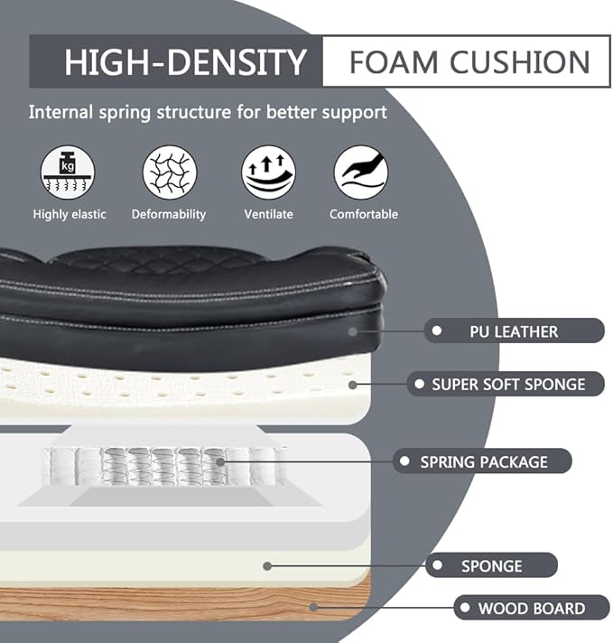 Ergonomic Office Chair with Foot Rest, Executive Chair with Footrest PU Leather Computer Chair, Big and Tall Chair Reclining Desk Chair, Thick Padded Coil Spring Seat, 400 lbs Capacity (Black)