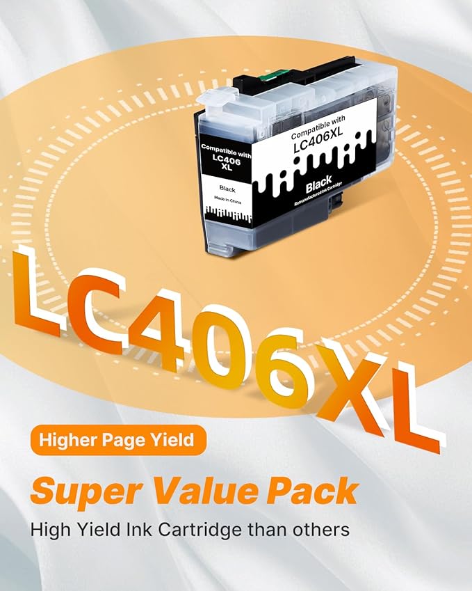 LC406 Ink Cartridges for Brother Printer Black Compatible for Brother LC406XL LC 406 XL 406 XL High Yield Ink Cartridges for Brother MFC-J4535DW MFC-J4335DW MFC-J5855DW MFC-J6555DW MFC-J6955DW, 1 Pack