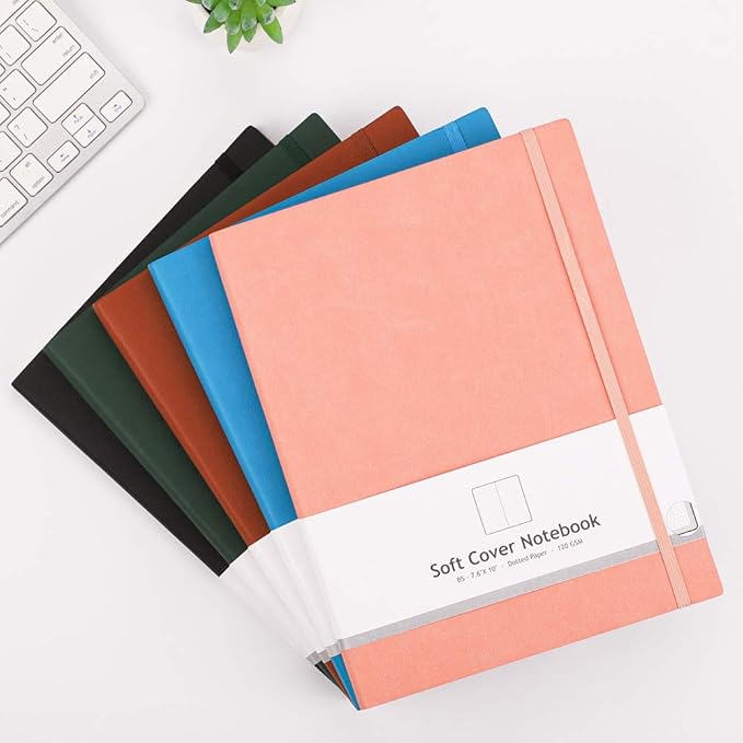 AHGXG Bullet Dotted Journal 2 Pack - B5 Large Journal Dot Grid Notebook (7.6'' X 10'') with Thick 120gsm Dot Paper, Soft Leather Cover, Total 384 Pages, Inner Pocket - Black