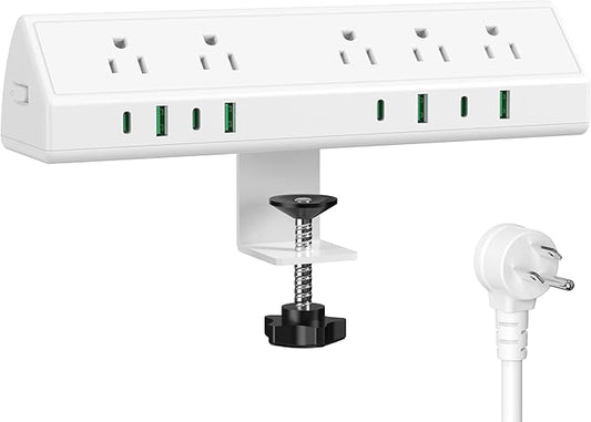 Jgstkcity Desk Clamp Power Strip,45W Fast Charging Station,4 USB-C,4 USB-A,Desk Mount Surge Protector,1875W Extension Cord with Multiple Outlets,ETL Listed,for Home Office Dorm Room,White,6 FT