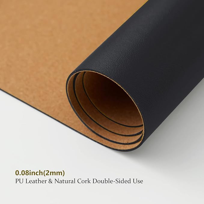 Cork Desk Mat - Dual-Sided Desk Pad for Office and Home - Desk Organization and Accessories - Ideal for Large Mouse Pad and Desk Mats on Top of Desks(Black,80cmx 40cm)