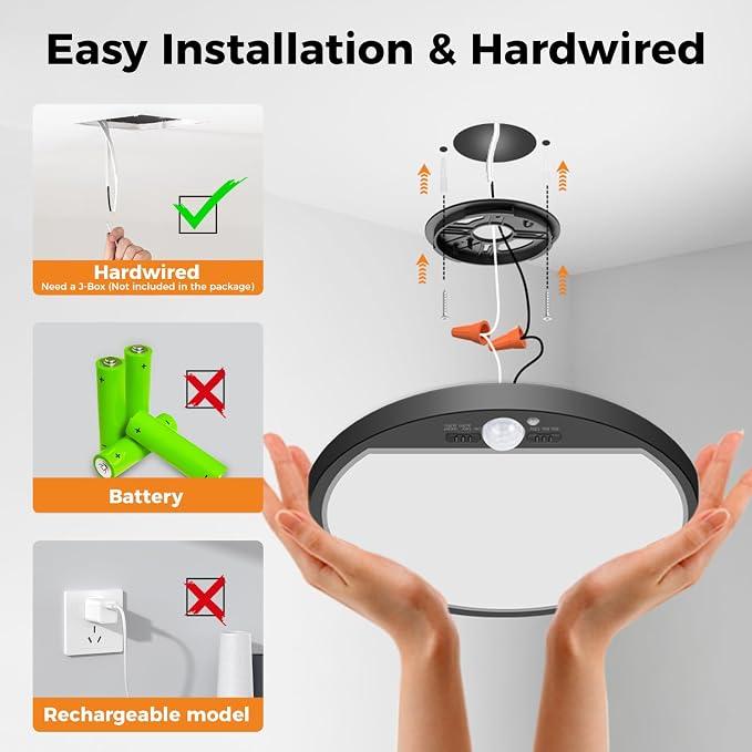 slochi 1Pack Motion Sensor Light Indoor Wired, 12 Inch 3000K/4000K/6500K Closet - Image 2