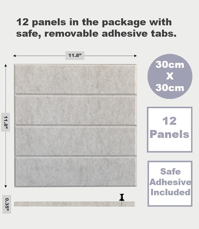 Large Cork Board Alternative - 12-Pack Felt Wall Tiles with Safe Removable Adhesive Tabs, Cork Wall Tiles Bulletin Board Home Office Essentials -